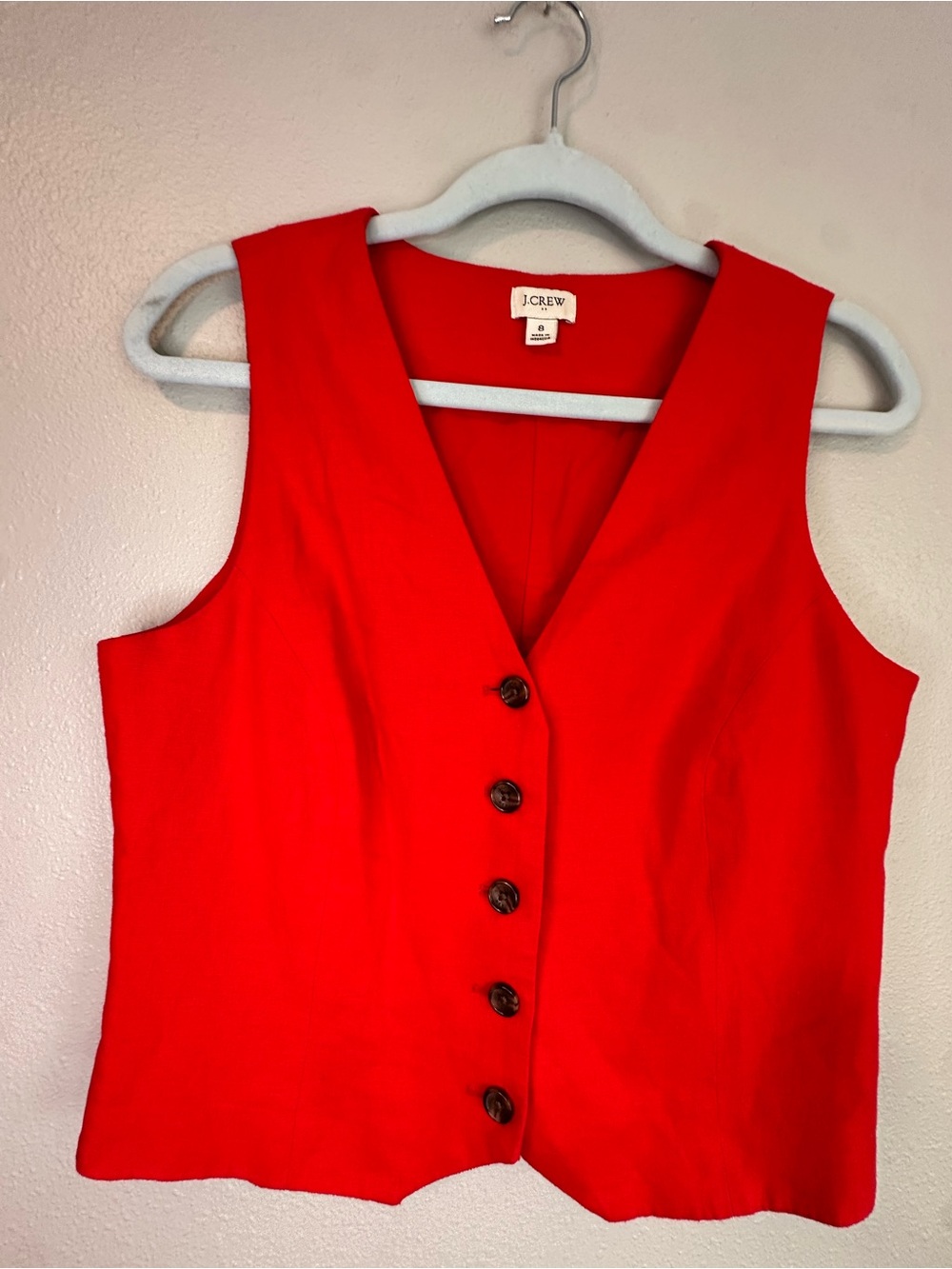 J.Crew Women's Red Linen Blend Button Front Vest